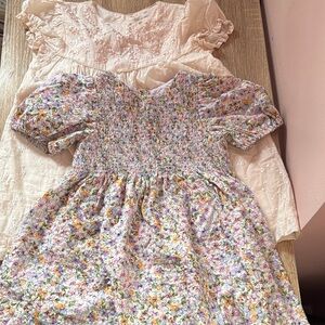 Zara Floral Smocked Puff-Sleeve Dress  and Classic Pink Blush embroidered  dress